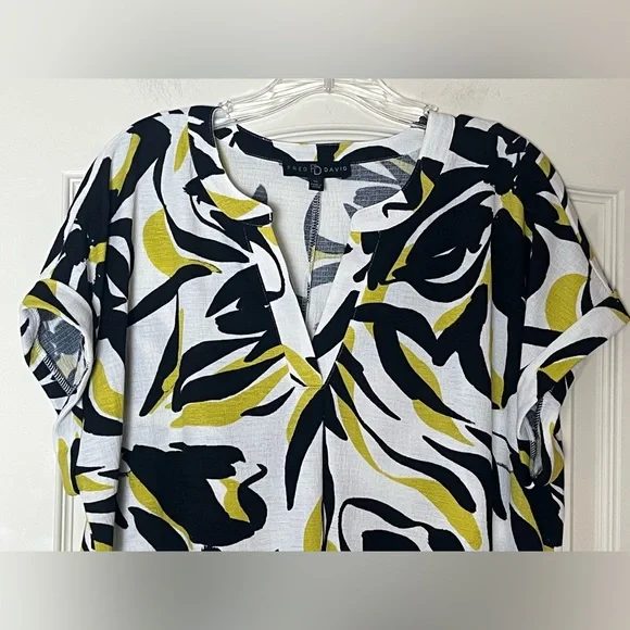 Fred David Stylish Black and Lime Short Sleeve Women's Blouse Size XL - Picture 2 of 16